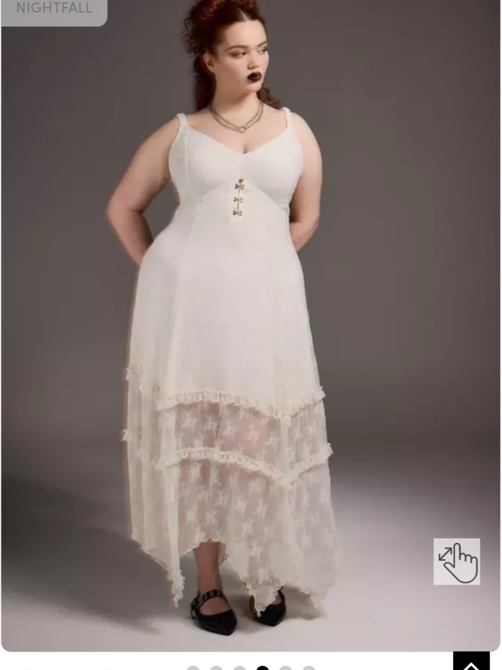 Plus Size Cream Asymmetrical Lace Midi Dress with Layered Hem